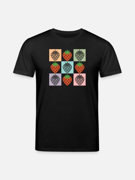 Pastel Strawberry Grid Chekered Strawberry - Stanley/Stella CREATOR Unisex Organic T-Shirt - black