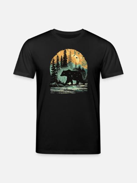 Retro Outdoor Wilderness Bärenbäume - Stanley/Stella Unisex Bio-T-Shirt CREATOR  - Schwarz