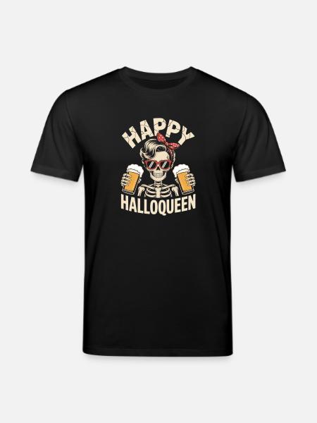 Happy Hallqueen Skelett mit Biergläsern - Stanley/Stella Unisex Bio-T-Shirt CREATOR - Schwarz