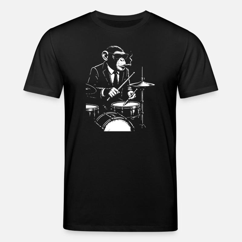 Jazz Monkey jouant de la batterie - T-shirt bio CREATOR Stanley/Stella Unisexe - noir