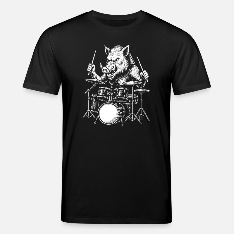 Boar Drummer Rock Attack - Stanley/Stella CREATOR Unisex Organic T-Shirt - black