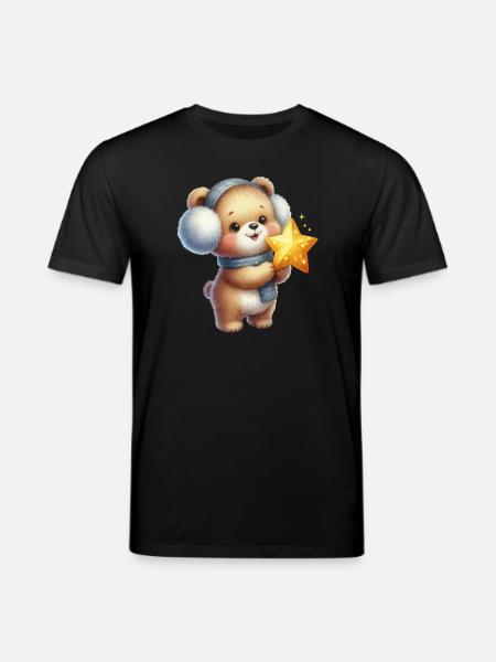 Cozy bear with Star Wish - Stanley/Stella CREATOR Unisex Organic T-Shirt - black