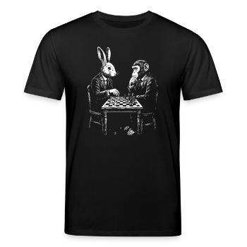 Duel d’échecs entre le lapin et le singe - T-shirt bio CREATOR Stanley/Stella Unisexe - noir - Devant - Alina (178cm) & Michal (187cm)