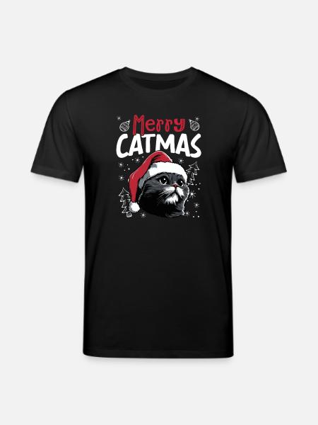 Merry Catmas Funny Cat Christmas Motif - Stanley/Stella CREATOR Unisex Organic T-Shirt - black