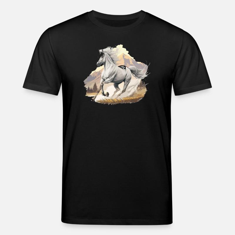 Hoch springendes Pferd in Berglandschaft - Stanley/Stella Unisex Bio-T-Shirt CREATOR  - Schwarz
