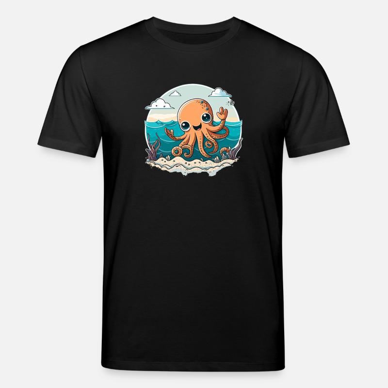 Fröhlicher Tintenfisch am Strand - Stanley/Stella Unisex Bio-T-Shirt CREATOR  - Schwarz