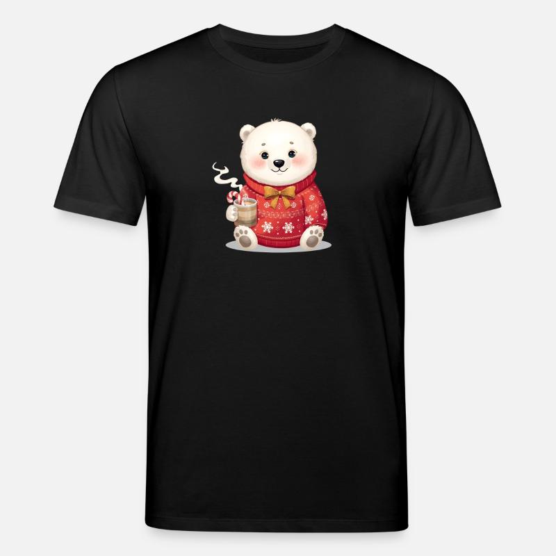 Eisbär im roten Weihnachtspullover - Stanley/Stella Unisex Bio-T-Shirt CREATOR  - Schwarz