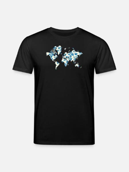 World Map Blue Flowers - Stanley/Stella CREATOR Unisex Organic T-Shirt - black