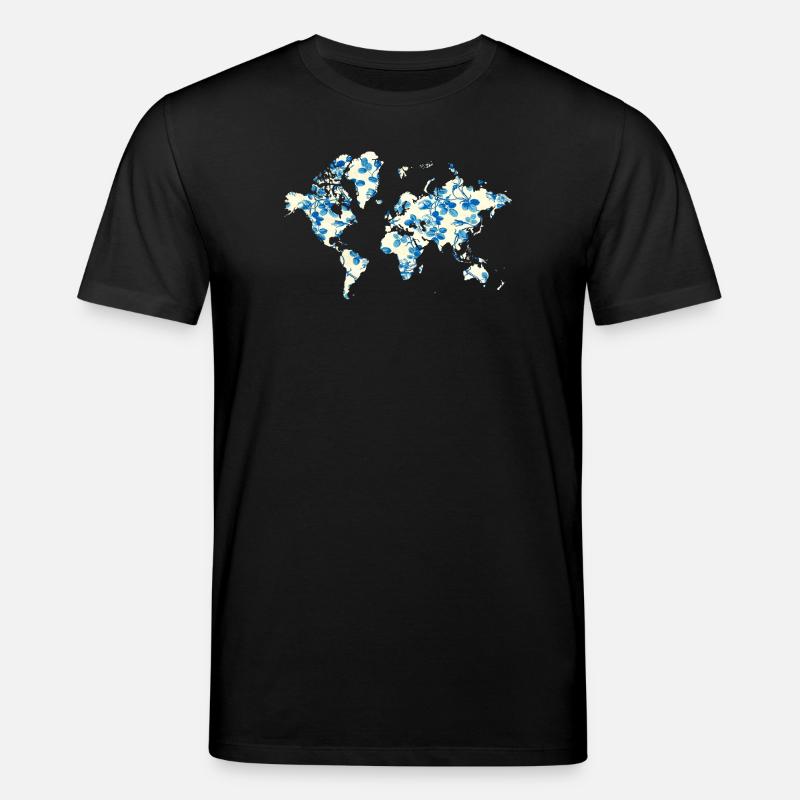 Carte du monde Fleurs Bleues - T-shirt bio CREATOR Stanley/Stella Unisexe - noir