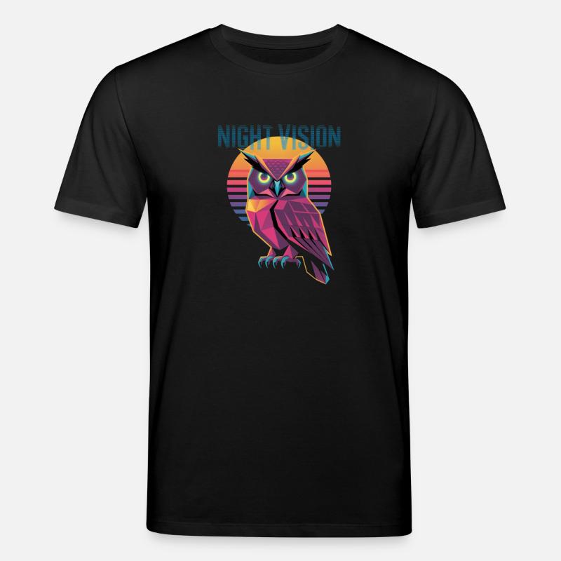 Night Vision Owl Retro Synthwave Sunset - Stanley/Stella CREATOR Unisex Organic T-Shirt - black