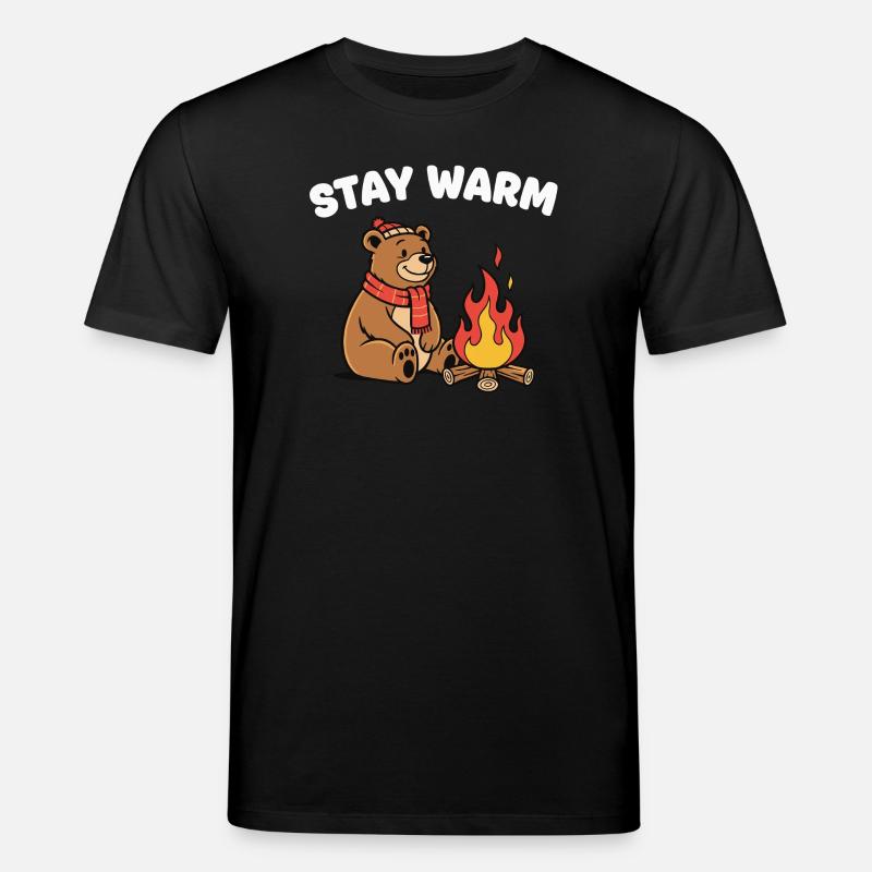 Winterbär am Lagerfeuer - Stanley/Stella Unisex Bio-T-Shirt CREATOR  - Schwarz