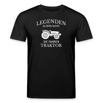 Legenden fahren Traktor Spruch - Stanley/Stella Unisex Bio-T-Shirt CREATOR  - Schwarz - Vorne - Alina (178cm) & Michal (187cm)