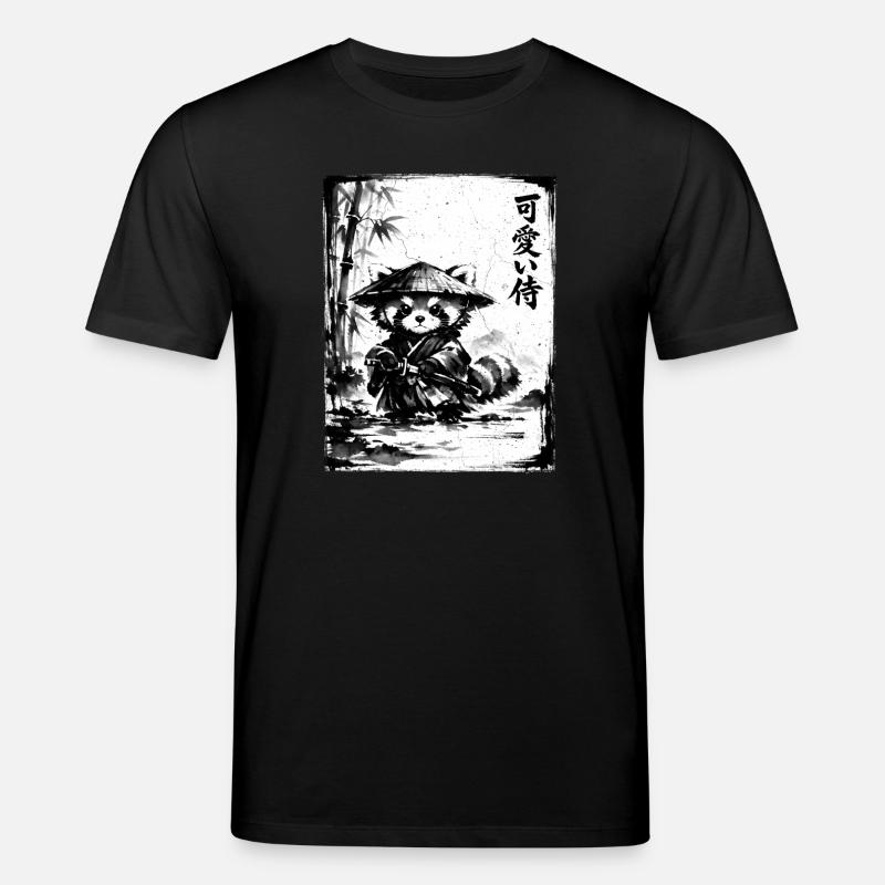 Samurai Roter Panda Sumi-e Tuschezeichnung - Stanley/Stella Unisex Bio-T-Shirt CREATOR  - Schwarz