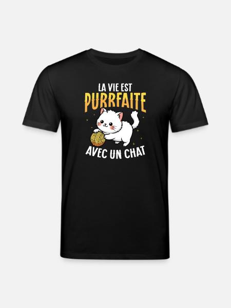 Life purrs with a cute cat - Stanley/Stella CREATOR Unisex Organic T-Shirt - black