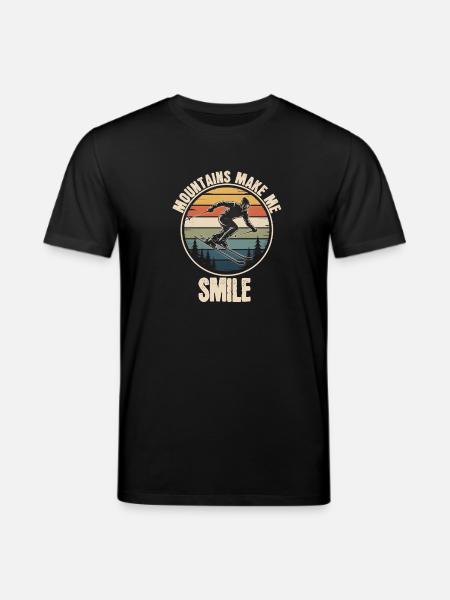 Mountains Make Me Smile Retro Skiing - Stanley/Stella CREATOR Unisex Organic T-Shirt - black
