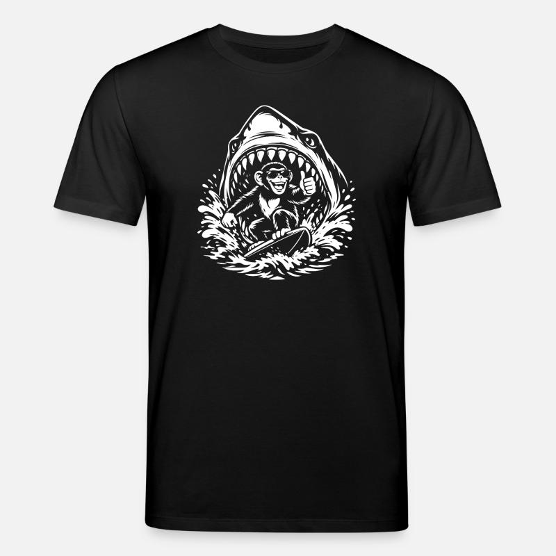 Singe Surfeur dans Shark Wave - T-shirt bio CREATOR Stanley/Stella Unisexe - noir