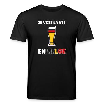 Belgisches Life Stilisiertes Bierglas - Stanley/Stella Unisex Bio-T-Shirt CREATOR  - Schwarz - Vorne - Alina (178cm) & Michal (187cm)