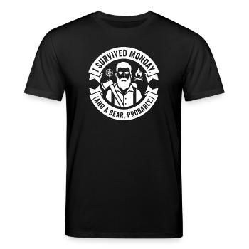 Ich überlebte Montag und Bär – Outdoor Humor - Stanley/Stella Unisex Bio-T-Shirt CREATOR  - Schwarz - Vorne - Alina (178cm) & Michal (187cm)