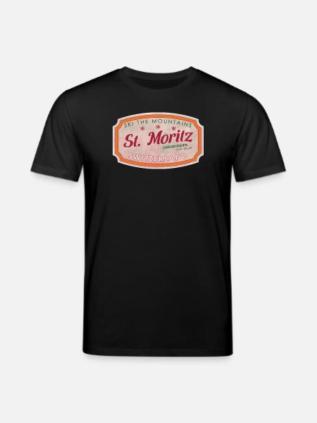 St Moritz Mountain Ski Label - Stanley/Stella CREATOR Unisex Organic T-Shirt - black
