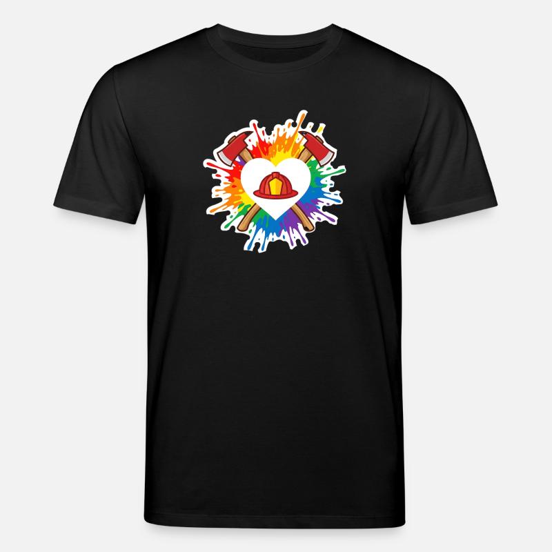 Feuerwehr Pride Herz Helm Regenbogen Axt - Stanley/Stella Unisex Bio-T-Shirt CREATOR  - Schwarz