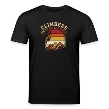 Climbers Do It On The Wall Klettern Berge Retro - Stanley/Stella Unisex Bio-T-Shirt CREATOR  - Schwarz - Vorne - Alina (178cm) & Michal (187cm)