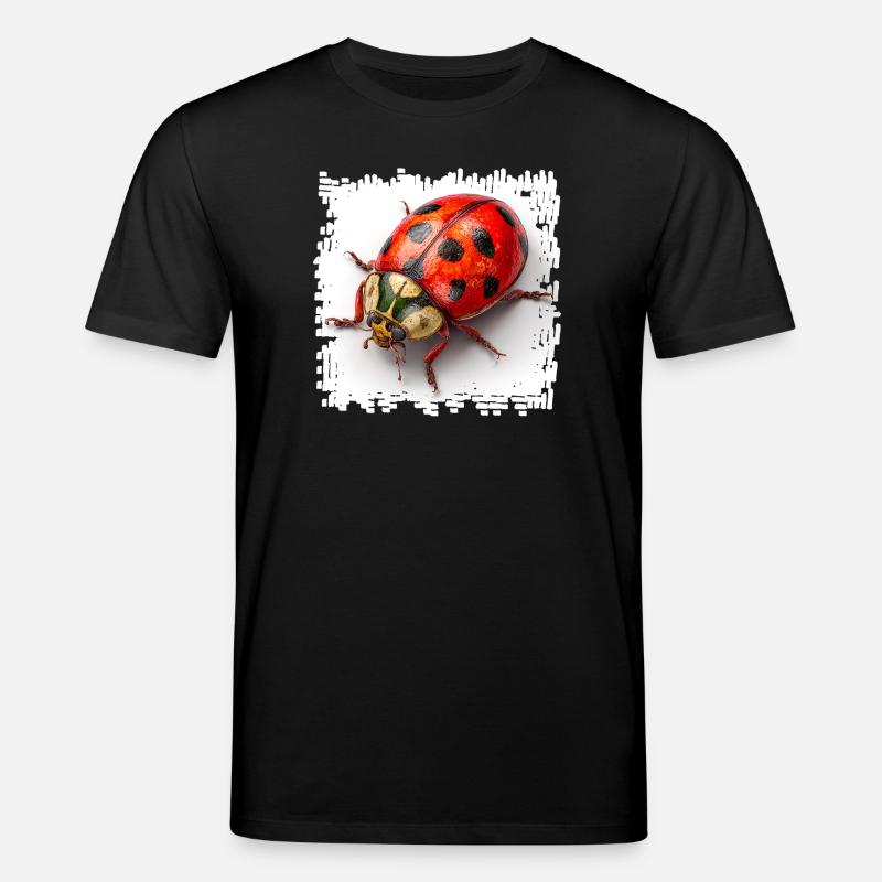 Red Ladybug Pattern Shirt - Stanley/Stella CREATOR Unisex Organic T-Shirt - black