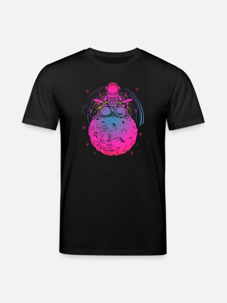 Neon Astronaut auf buntem Mond - Stanley/Stella Unisex Bio-T-Shirt CREATOR - Schwarz
