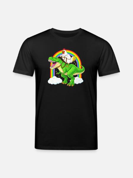Chicken Riding T-Rex Dinosaur Rainbow - Stanley/Stella CREATOR Unisex Organic T-Shirt - black