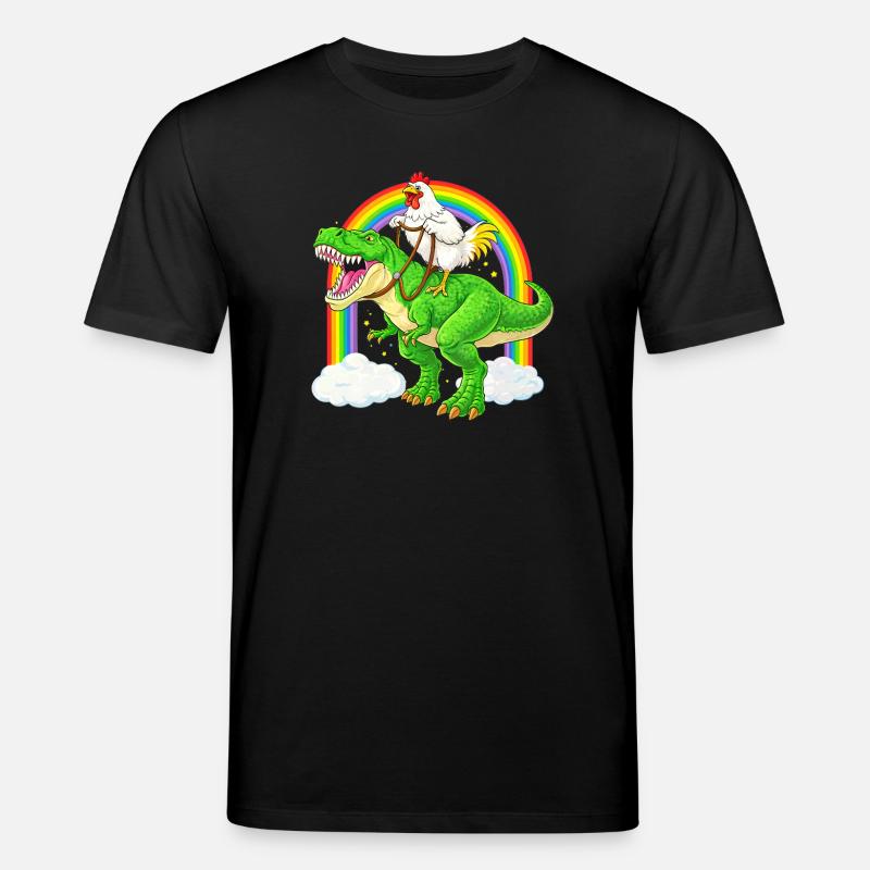 Huhn Reitender T-Rex Dinosaurier Regenbogen - Stanley/Stella Unisex Bio-T-Shirt CREATOR  - Schwarz