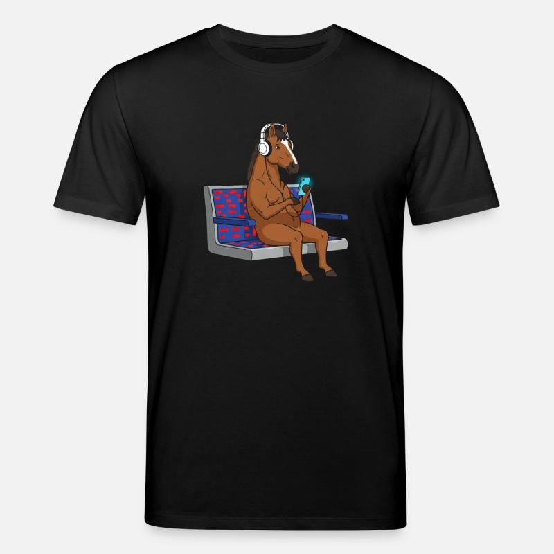 Pony mit Kopfhörern am Smartphone - Stanley/Stella Unisex Bio-T-Shirt CREATOR  - Schwarz