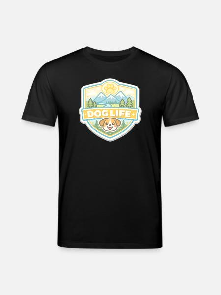 Dog Life Mountain Landscape Badge - Stanley/Stella CREATOR Unisex Organic T-Shirt - black