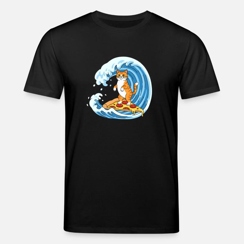 Surfer cat on pizza wave - Stanley/Stella CREATOR Unisex Organic T-Shirt - black