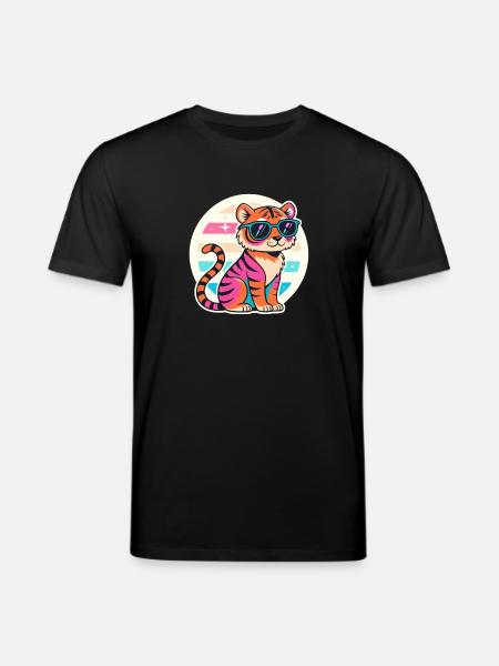 Neon Tiger with Retro Glasses - Stanley/Stella CREATOR Unisex Organic T-Shirt - black