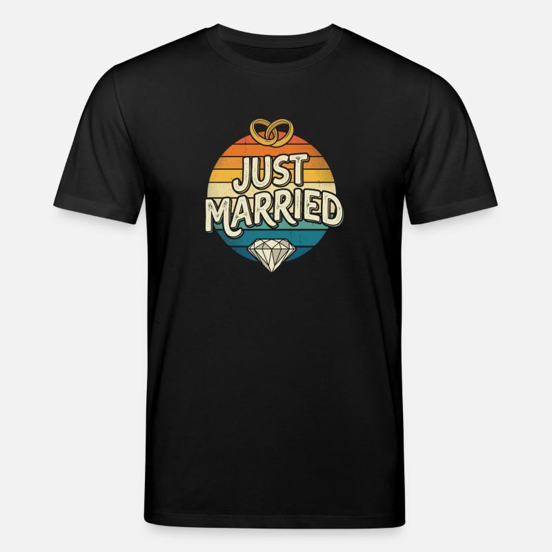 Just Married Retro Regenbogen - Stanley/Stella Unisex Bio-T-Shirt CREATOR - Schwarz