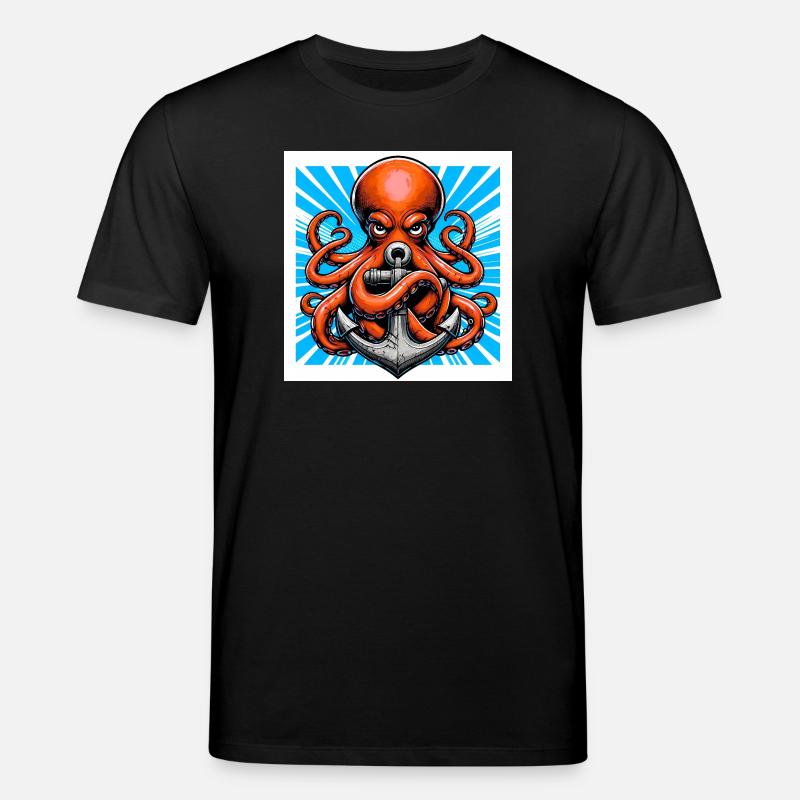 Octopus embraces an Anchor - Stanley/Stella CREATOR Unisex Organic T-Shirt - black