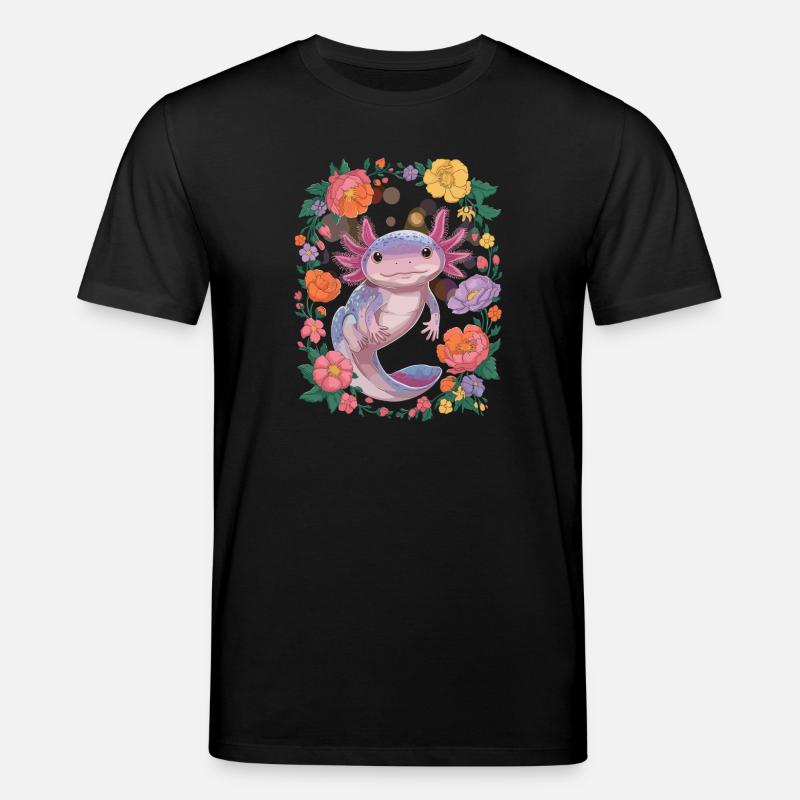 Axolotl entouré de fleurs - T-shirt bio CREATOR Stanley/Stella Unisexe - noir