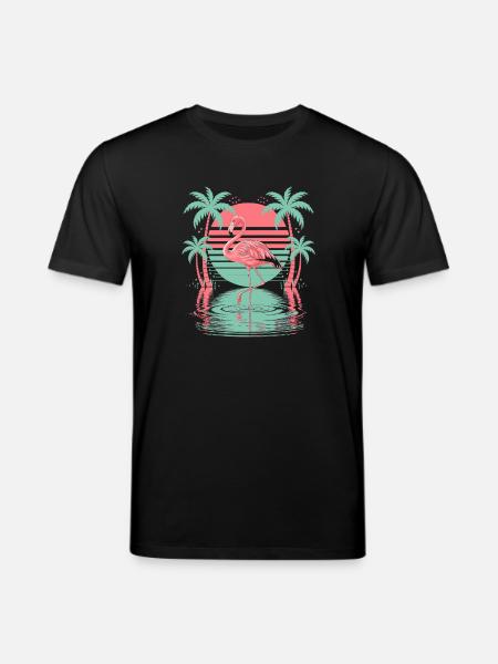 Tropical flamingo palm trees water sunset - Stanley/Stella CREATOR Unisex Organic T-Shirt - black
