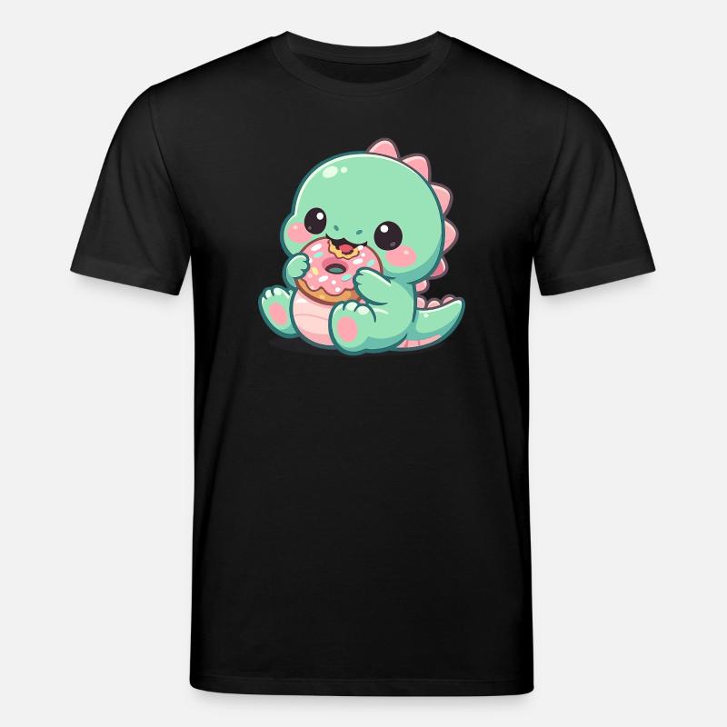 Petit dino grignotant un donut - T-shirt bio CREATOR Stanley/Stella Unisexe - noir