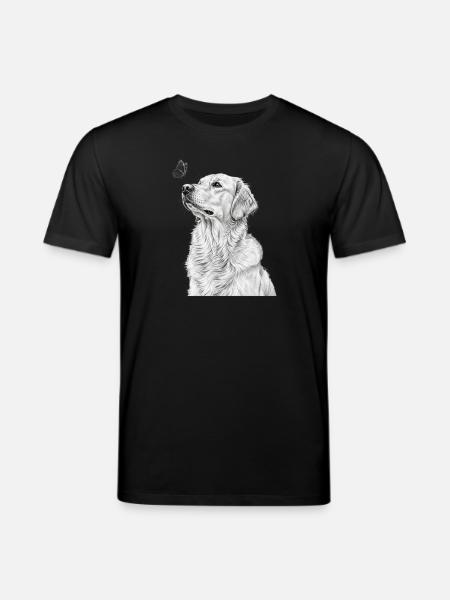 Golden Retriever Illustration with Butterfly - Stanley/Stella CREATOR Unisex Organic T-Shirt - black