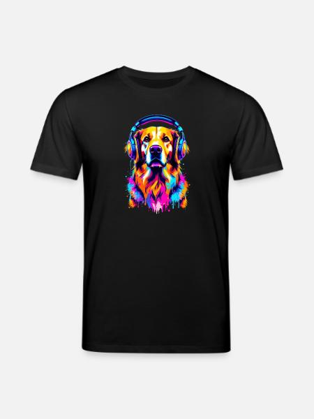 Golden Retriever mit Kopfhörer - Stanley/Stella Unisex Bio-T-Shirt CREATOR - Schwarz