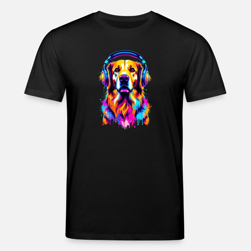 Golden Retriever avec des écouteurs - T-shirt bio CREATOR Stanley/Stella Unisexe - noir