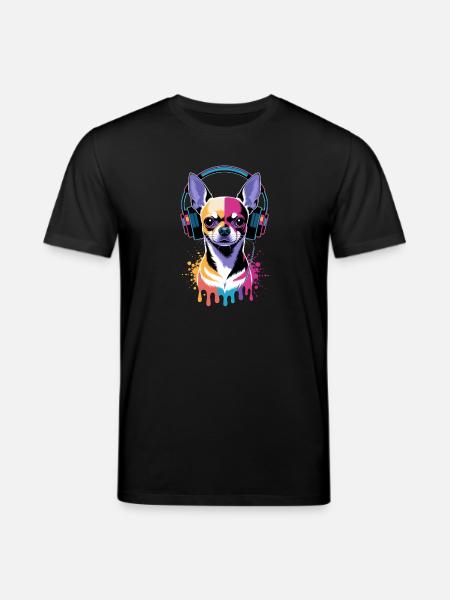 Chihuahua mit Kopfhörer - Stanley/Stella Unisex Bio-T-Shirt CREATOR  - Schwarz