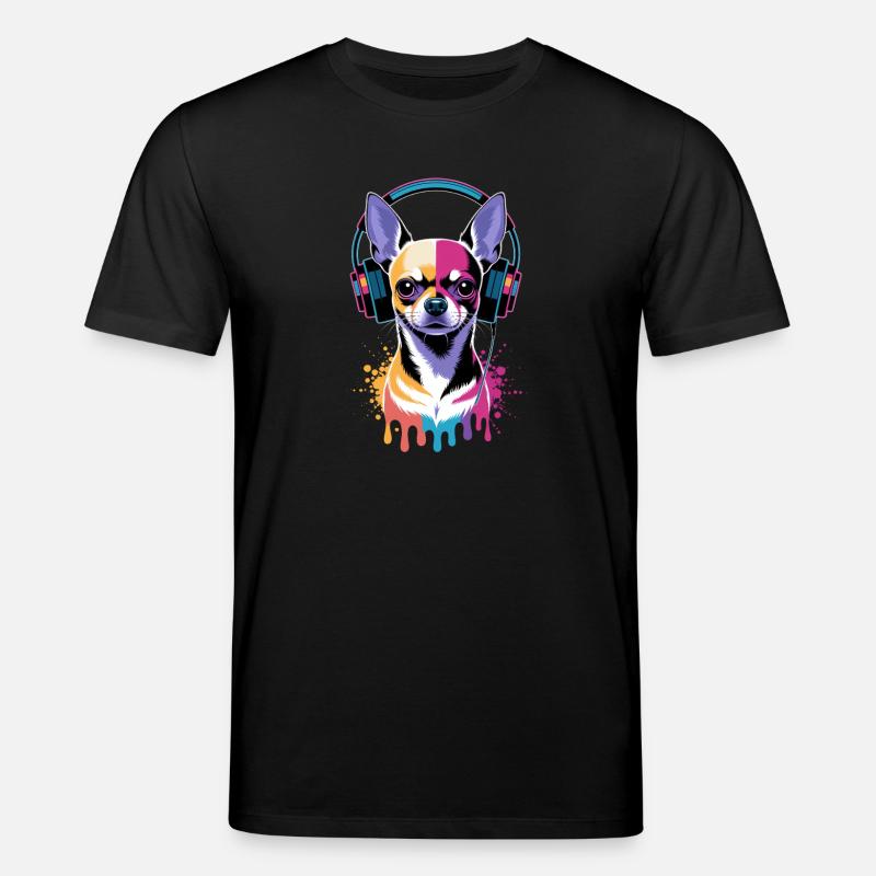 Chihuahua mit Kopfhörer - Stanley/Stella Unisex Bio-T-Shirt CREATOR  - Schwarz