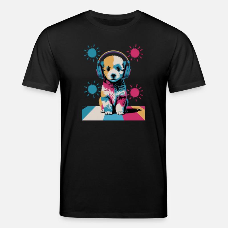 Pudel Welpe mit Kopfhörer - Stanley/Stella Unisex Bio-T-Shirt CREATOR - Schwarz