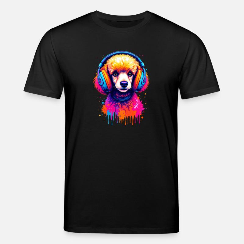Pudel mit Kopfhörer - Stanley/Stella Unisex Bio-T-Shirt CREATOR  - Schwarz