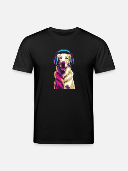 Golden Retriever with Headphones - Stanley/Stella CREATOR Unisex Organic T-Shirt - black