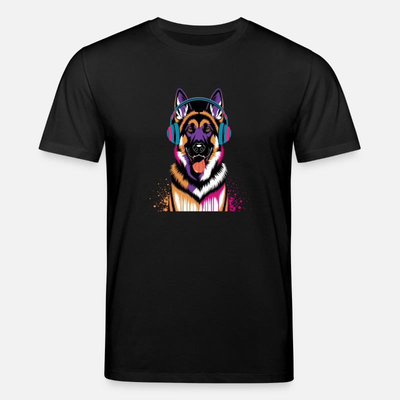 Deutscher Schäferhund mit Kopfhörer - Stanley/Stella Unisex Bio-T-Shirt CREATOR  - Schwarz