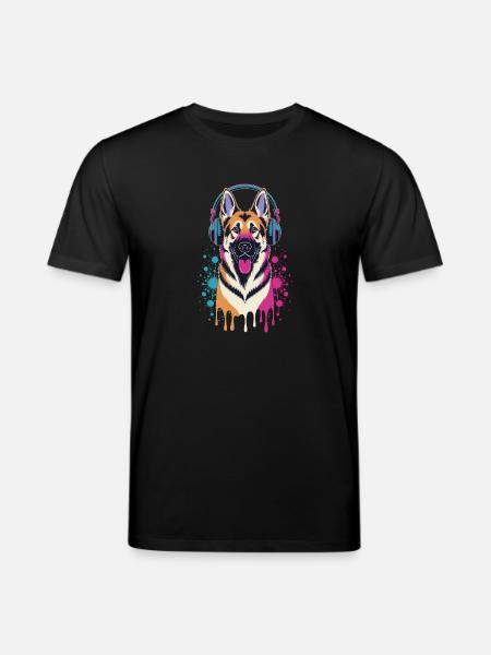 Deutscher Schäferhund mit Kopfhörer - Stanley/Stella Unisex Bio-T-Shirt CREATOR  - Schwarz