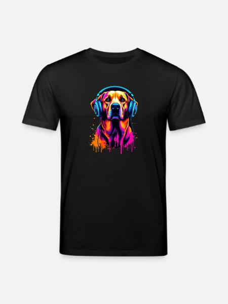 Golden Retriever mit Kopfhörer - Stanley/Stella Unisex Bio-T-Shirt CREATOR - Schwarz