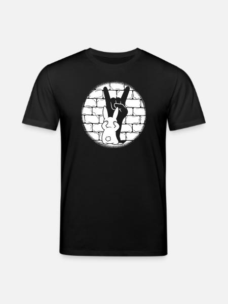 Häschen Rock-Geste vor Backstein - Stanley/Stella Unisex Bio-T-Shirt CREATOR - Schwarz